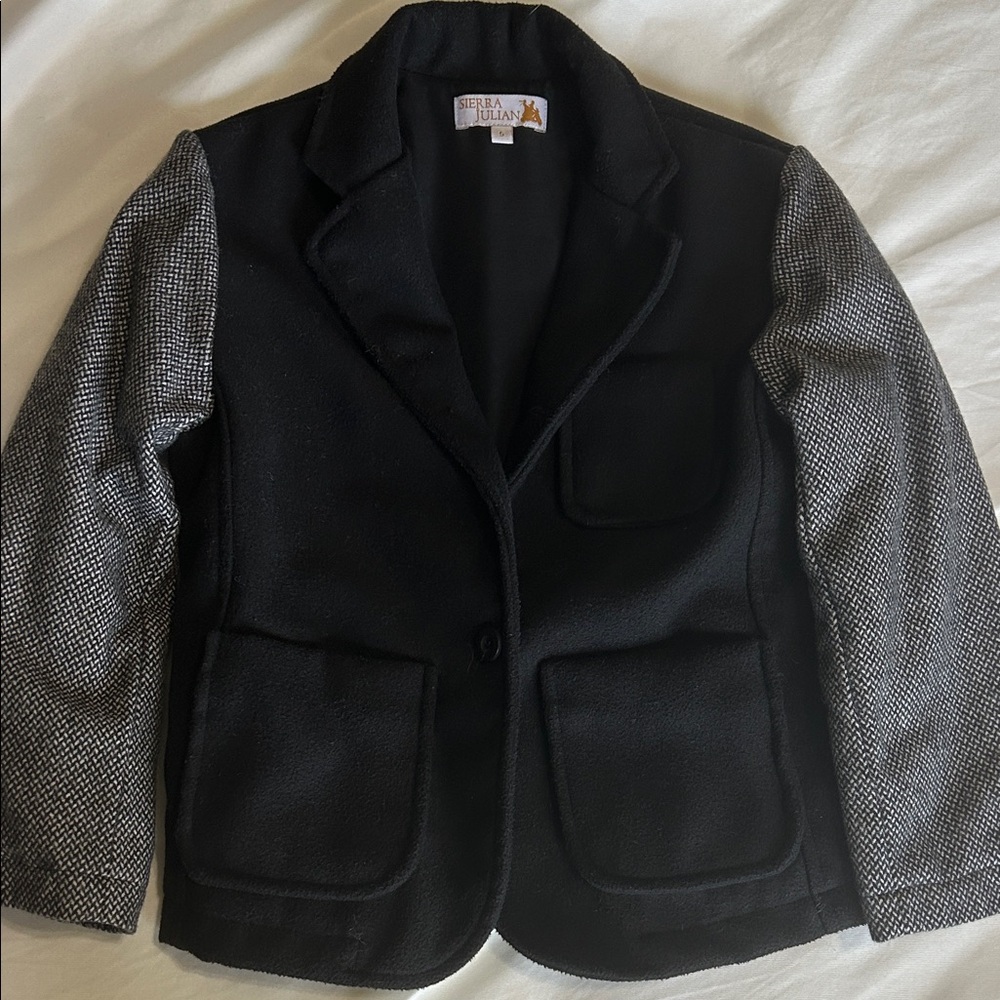 Boys Sierra Julian Black and Gray Blazer with Herringbone Sleeves